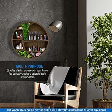 Asuare Wooden Moon Shelf for Crystals | Floating Moon Shelf | Essential Oil Display | Crystal Display Shelf | Decor for Room, Bathroom, Living Room