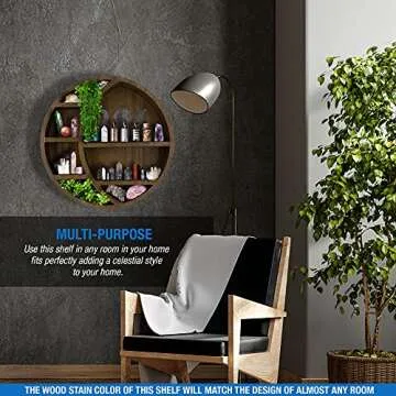 Asuare Wooden Moon Shelf for Crystals | Floating Moon Shelf | Essential Oil Display | Crystal Display Shelf | Decor for Room, Bathroom, Living Room