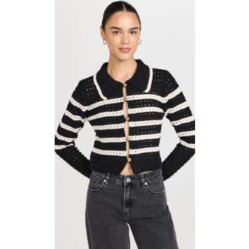 Line & Dot Women's Let Me Be Cardigan, Black/Ivory, XS