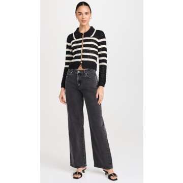 Line & Dot Women's Let Me Be Cardigan, Black/Ivory, XS