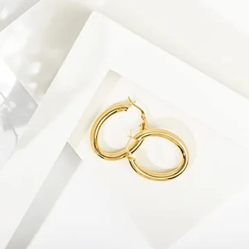 PAVOI 14K Gold Plated Oval Hoop Earrings Stylish Hypoallergenic