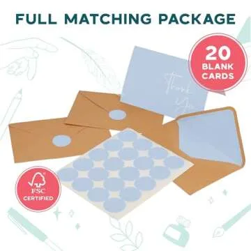 VNS Creations 20 Pack Thank You Cards With Envelopes, Stickers, 3.5x5 Inch Blank Thank You Notes - Bulk Box Set Notes for Graduation, Wedding, Small Business, Baby & Bridal Shower Card - Light Blue