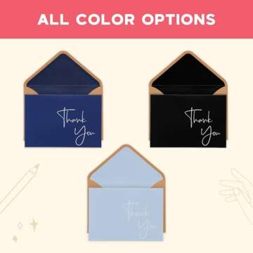 VNS Creations 20 Pack Thank You Cards With Envelopes, Stickers, 3.5x5 Inch Blank Thank You Notes - Bulk Box Set Notes for Graduation, Wedding, Small Business, Baby & Bridal Shower Card - Light Blue