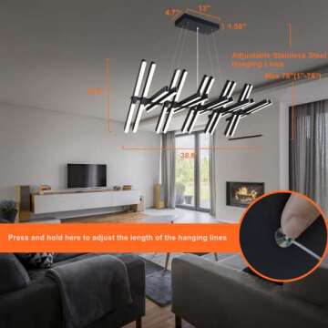 Modern Led Chandeliers for Dining Room Kitchen Living Room Office Bar Restaurant Store Bedroom Chandelier Light Fixture Dimmable Modern Pendant Light Adjustable Height L38.6 20 Lights,Black