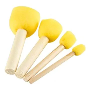 Timoo 60 Pcs Round Sponges Brush Set, Kids Painting Tools for Arts and Crafts, Stencils, Painting (4 Sizes)