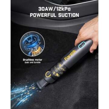 Fanttik Slim V8 Mate Cordless Car Vacuum Suction Power 12000Pa, Portable Mini Vacuum with Flexible Hose and Pet Brush, Type-C Charge, Portable for Car, Office Desk, Keyboards, Gray