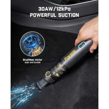 Fanttik Slim V8 Mate Cordless Car Vacuum Suction Power 12000Pa, Portable Mini Vacuum with Flexible Hose and Pet Brush, Type-C Charge, Portable for Car, Office Desk, Keyboards, Gray