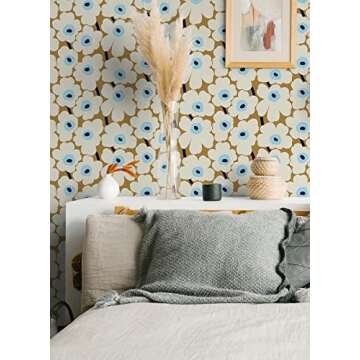 MARIMEKKO Beige Pieni Unikko Peel & Stick Wallpaper, Yellow (MKS4495)