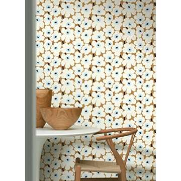 MARIMEKKO Beige Pieni Unikko Peel & Stick Wallpaper, Yellow (MKS4495)