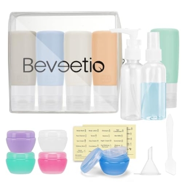 Beveetio 15 Pack TSA Approved Silicone Travel Bottles - Leak Proof & BPA Free