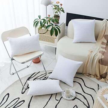 Home Brilliant 26x26 Pillow Cover Striped Corduroy Decorative Euro Sham Throw Pillow Cushion Cover for Couch, 66x66cm, Pure White