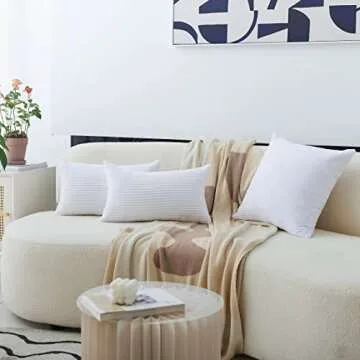 Home Brilliant 26x26 Pillow Cover Striped Corduroy Decorative Euro Sham Throw Pillow Cushion Cover for Couch, 66x66cm, Pure White