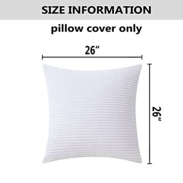 Home Brilliant 26x26 Pillow Cover Striped Corduroy Decorative Euro Sham Throw Pillow Cushion Cover for Couch, 66x66cm, Pure White