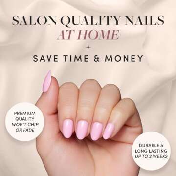 Glamnetic Press On Nails - Think Pink | Solid Opaque Light Pastel Pink Short Oval Nails, Reusable | 15 Sizes - 30 Nail Kit