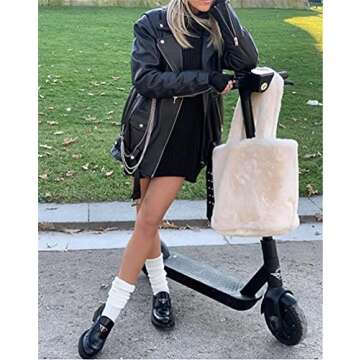 XE-048 Plush Furry Tote Bag With Real Rex Rabbit Fur For Women Shopping Bag Handbag Women’s Soft Large Shoulder Bag Big Capacity Big Fluffy Computer Bag Purse(One Size, Real Fur,White)