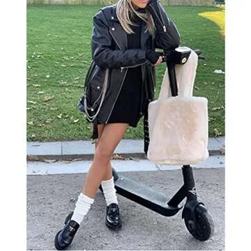 XE-048 Plush Furry Tote Bag With Real Rex Rabbit Fur For Women Shopping Bag Handbag Women’s Soft Large Shoulder Bag Big Capacity Big Fluffy Computer Bag Purse(One Size, Real Fur,White)