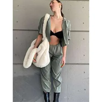 XE-048 Plush Furry Tote Bag With Real Rex Rabbit Fur For Women Shopping Bag Handbag Women’s Soft Large Shoulder Bag Big Capacity Big Fluffy Computer Bag Purse(One Size, Real Fur,White)