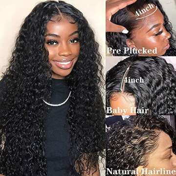 Neailrtise Lace Front Wigs Human Hair Water Wave Brazilian Virgin Hair 150% Density 4X4 Water Curly ...