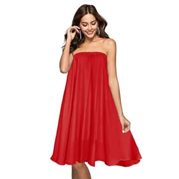 Afibi Womens Chiffon Retro Long Maxi Skirt Beach Ankle Length Skirt (Small, Red)