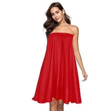 Afibi Womens Chiffon Retro Long Maxi Skirt Beach Ankle Length Skirt (Small, Red)