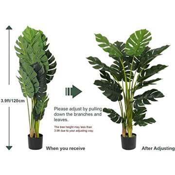 VIAGDO Artificial [Monstera] Deliciosa [Plant] 4ft Tall 15 Decorative Split Leaves, Faux Swiss Cheese [Plant] Fake Tropical [Monstera] Palm Tree for Home Office Room Store Garden Floor Decor