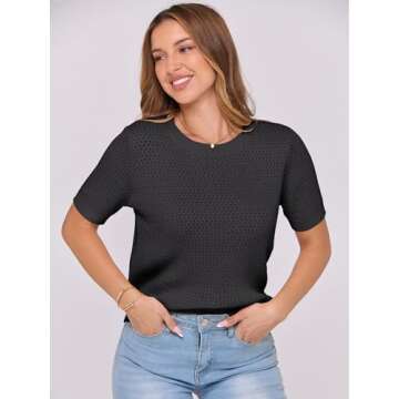 ANRABESS Women's Short Sleeve Sweaters Summer Knit Tops Crewneck Casual Business Dressy Blouses 2025 Spring Outfits Black X-Large