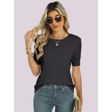 ANRABESS Women's Short Sleeve Sweaters Summer Knit Tops Crewneck Casual Business Dressy Blouses 2025 Spring Outfits Black X-Large
