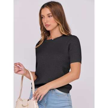 ANRABESS Women's Short Sleeve Sweaters Summer Knit Tops Crewneck Casual Business Dressy Blouses 2025 Spring Outfits Black X-Large