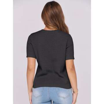 ANRABESS Women's Short Sleeve Sweaters Summer Knit Tops Crewneck Casual Business Dressy Blouses 2025 Spring Outfits Black X-Large