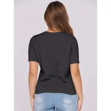 ANRABESS Women's Short Sleeve Sweaters Summer Knit Tops Crewneck Casual Business Dressy Blouses 2025 Spring Outfits Black X-Large