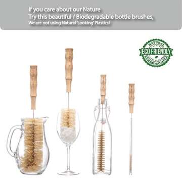4Pcs Long Handle Bottle Cleaning Brush Set by HELLO NATURE, Sustainable & Biodegradable Natural Fibr...