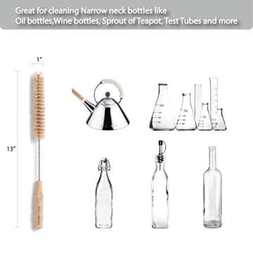 4Pcs Long Handle Bottle Cleaning Brush Set by HELLO NATURE, Sustainable & Biodegradable Natural Fibre Bamboo Handle Brushes Zero-Waste & Plastic Free