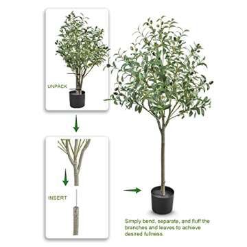ASTIDY Artificial Olive Tree - 4FT Tall Fake Olive Plant in Pot - Faux Olive Tree Topiary Silk Trees - Artificial Tree for Home Office Living Room Floor Decor Indoor