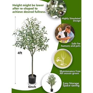 ASTIDY Artificial Olive Tree - 4FT Tall Fake Olive Plant in Pot - Faux Olive Tree Topiary Silk Trees - Artificial Tree for Home Office Living Room Floor Decor Indoor