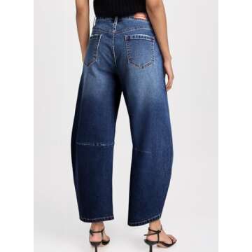 Sidefeel Women's Barrel Jeans Wide Leg Vintage Mid Rise Y2k Baggy Boyfriend Denim Pants Size 8 Deep ...