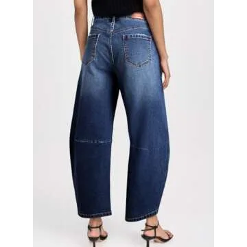 Sidefeel Women's Barrel Jeans Wide Leg Vintage Mid Rise Y2k Baggy Boyfriend Denim Pants Size 8 Deep ...