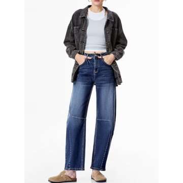 Sidefeel Women's Barrel Jeans Wide Leg Vintage Mid Rise Y2k Baggy Boyfriend Denim Pants Size 8 Deep Blue