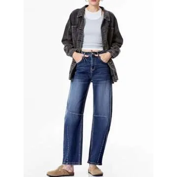 Sidefeel Women's Barrel Jeans Wide Leg Vintage Mid Rise Y2k Baggy Boyfriend Denim Pants Size 8 Deep Blue