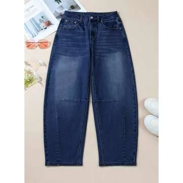 Sidefeel Women's Barrel Jeans Wide Leg Vintage Mid Rise Y2k Baggy Boyfriend Denim Pants Size 8 Deep Blue