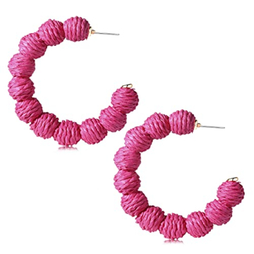 Rattan Earrings Statement Rattan Hoop Earrings for Women Woven Bohemian Earrings Handmade Straw Wick...