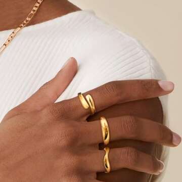 koperin 3pc Gold Stackable Chunky Rings Non Tarnish -Fashion Trendy 14K Gold Plated Eternity Stateme...