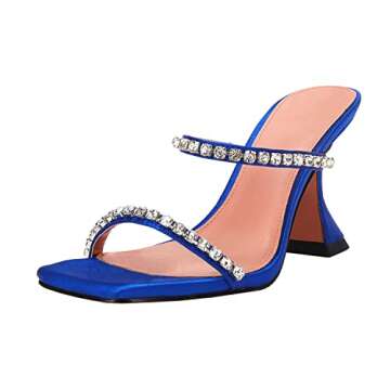 VETASTE Heeled Sandals for Women Square Toe Two Strap Party Wedding Satin Heels