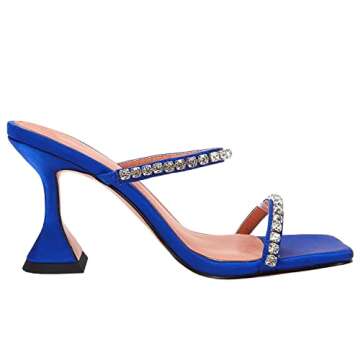 VETASTE Heeled Sandals for Women Square Toe Two Strap Party Wedding Satin Heels