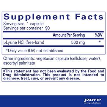Pure Encapsulations L-Lysine - Essential Amino Acid Supplement for Immune Support & Gum, Lip Health*...