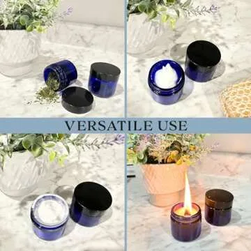 Cornucopia 2oz Cobalt Blue Glass Cosmetic Jars (12-Pack); Straight Sided Jars w/Black Plastic Lined Lids for Balms, Cosmetics, Creams & More