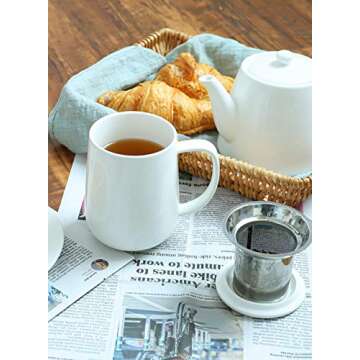 Sweese 20 OZ Porcelain Tea Mug with Infuser and Lid, Loose Leaf Tea Cup, Gifts for Tea Lover - White