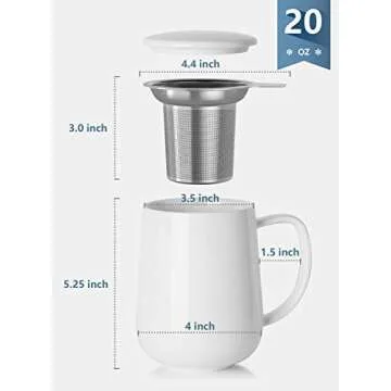 Sweese 20 OZ Porcelain Tea Mug with Infuser and Lid for Tea Lovers
