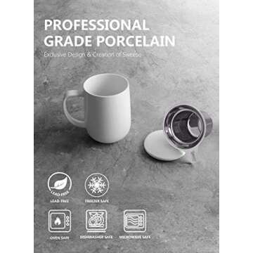 Sweese 20 OZ Porcelain Tea Mug with Infuser and Lid, Loose Leaf Tea Cup, Gifts for Tea Lover - White