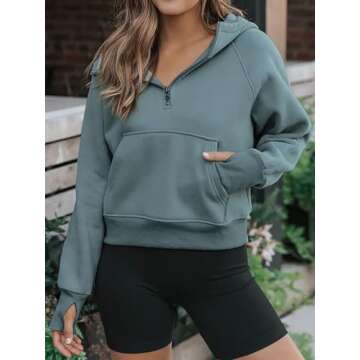 Lapeter Scuba Dupes Sweatshirt Long Sleeve Cropped Sweatshirt Zip Up Hoodies for Women Green L