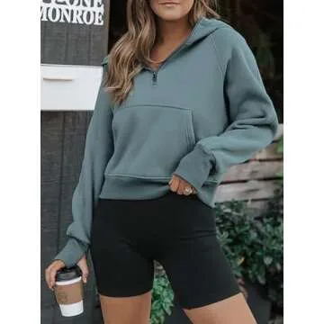 Lapeter Scuba Dupes Sweatshirt Long Sleeve Cropped Sweatshirt Zip Up Hoodies for Women Green L